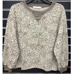 NWT LUSH Long Sleeve Knit Top Sweater, (Cream Taupe Animal, Medium)